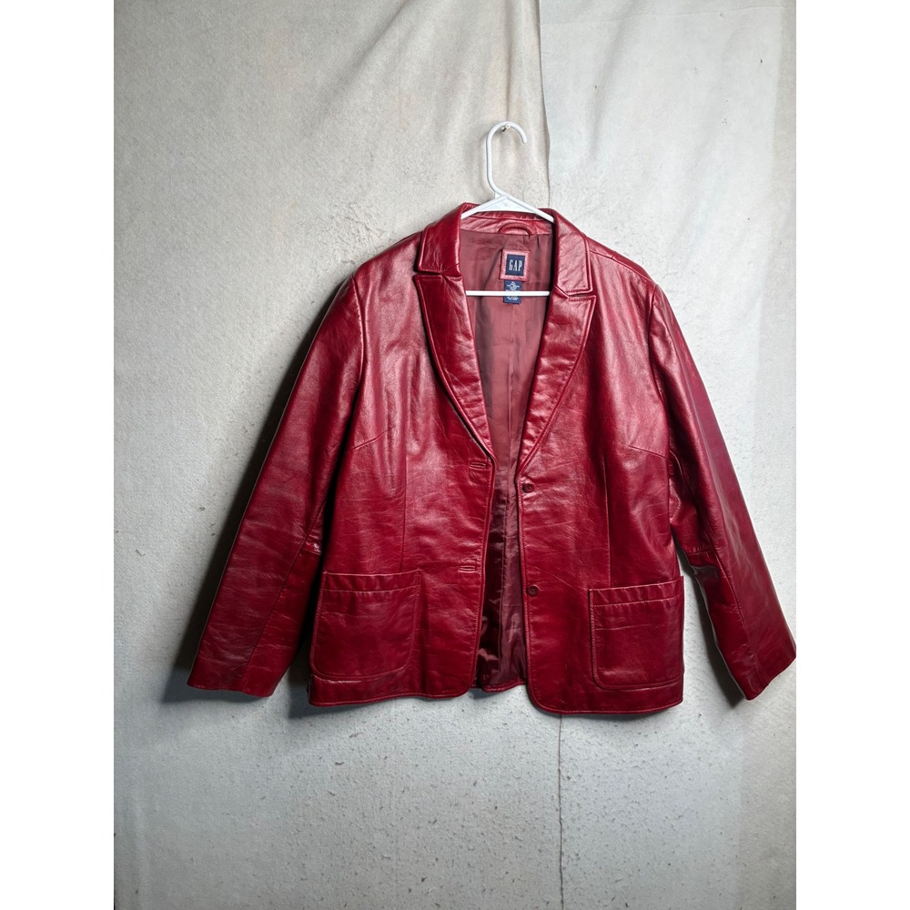 GAP Red Leather Blazer Jacket Vintage Genuine Leather 2-Button Coat XL 302945